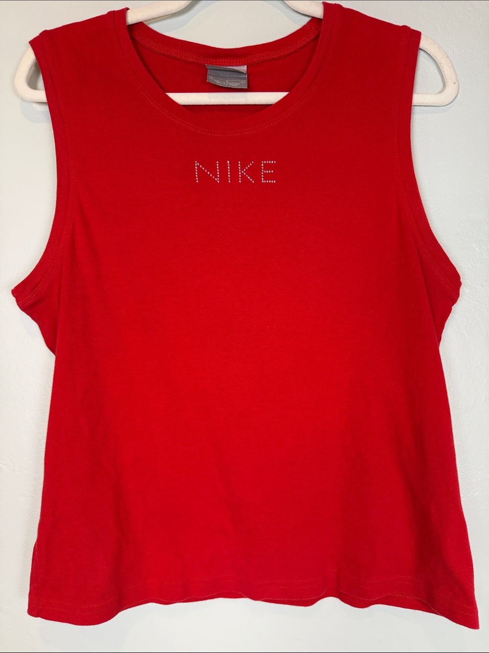 Nike Vintage 90s/Y2K Red Rhinestone Spell-out Muscle Tank Top Size L